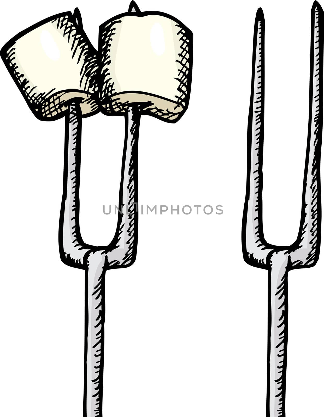 Skewer with and without marshmallow isolated over white