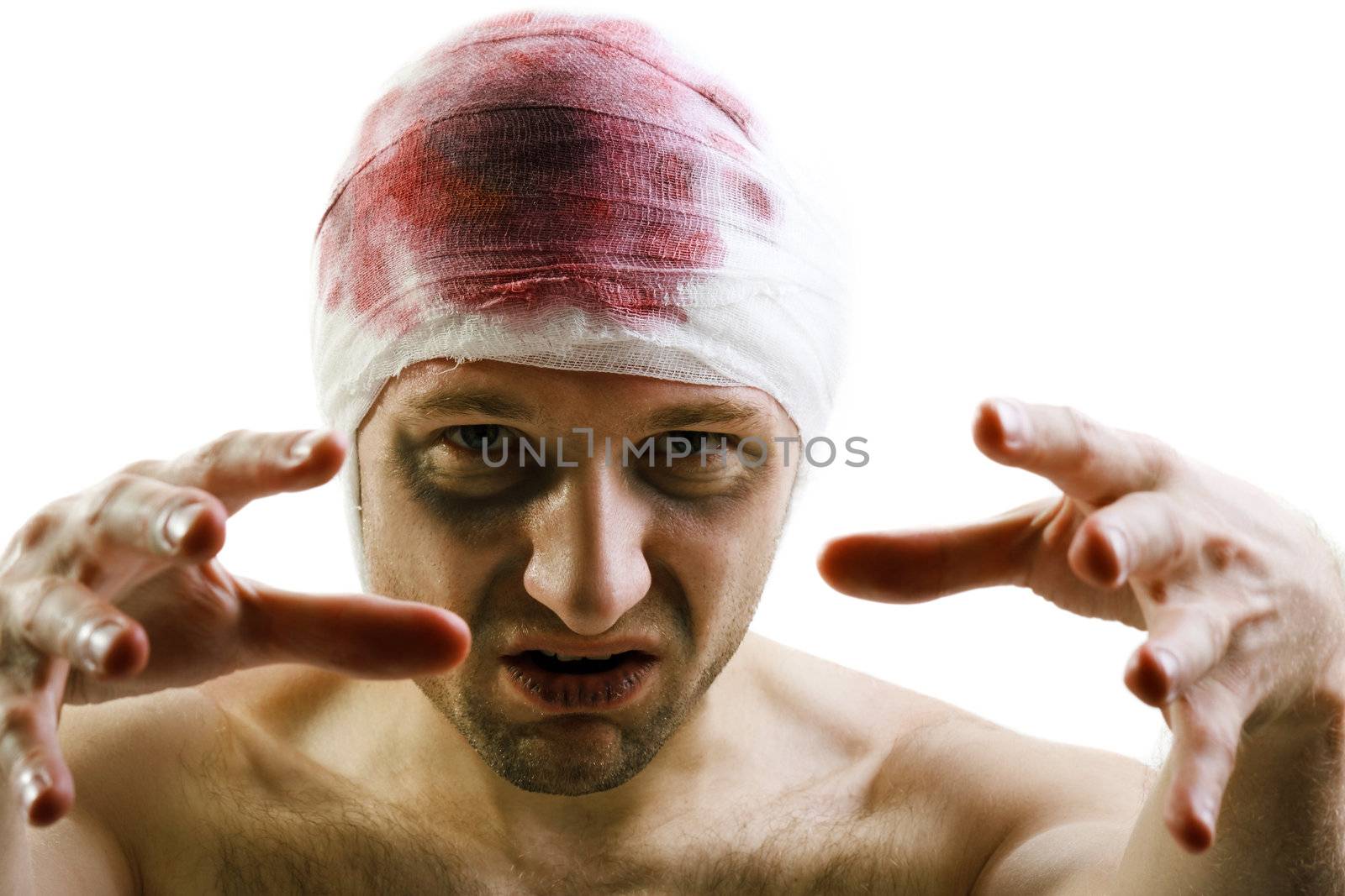 Bandage on human brain concussion blood wound head