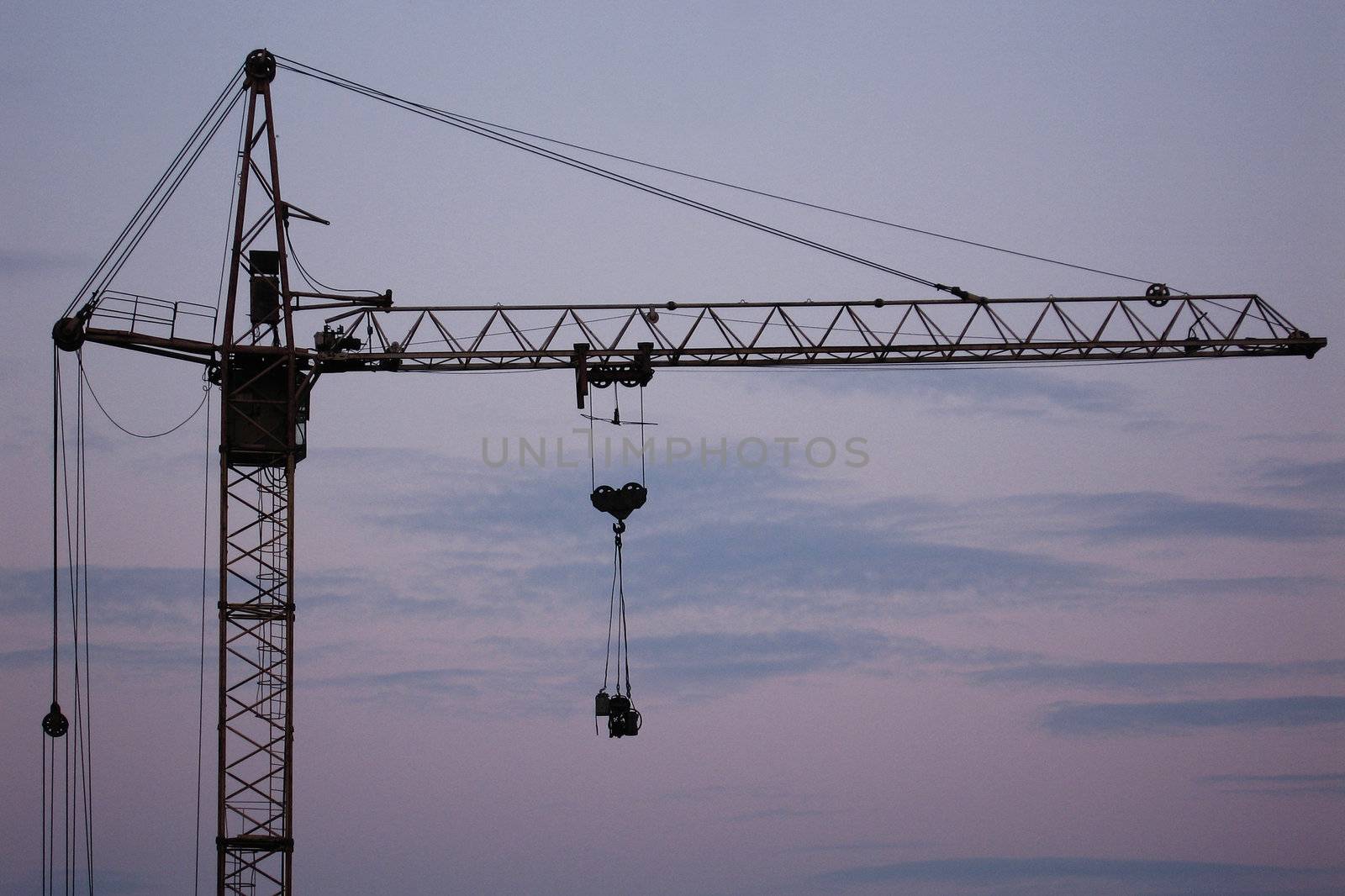 Tower crane with steel hook building metal construction