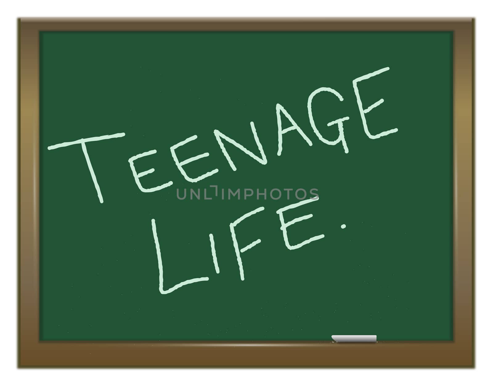 Illustration depicting a green chalkboard with the words 'teenage life' written in white chalk.
