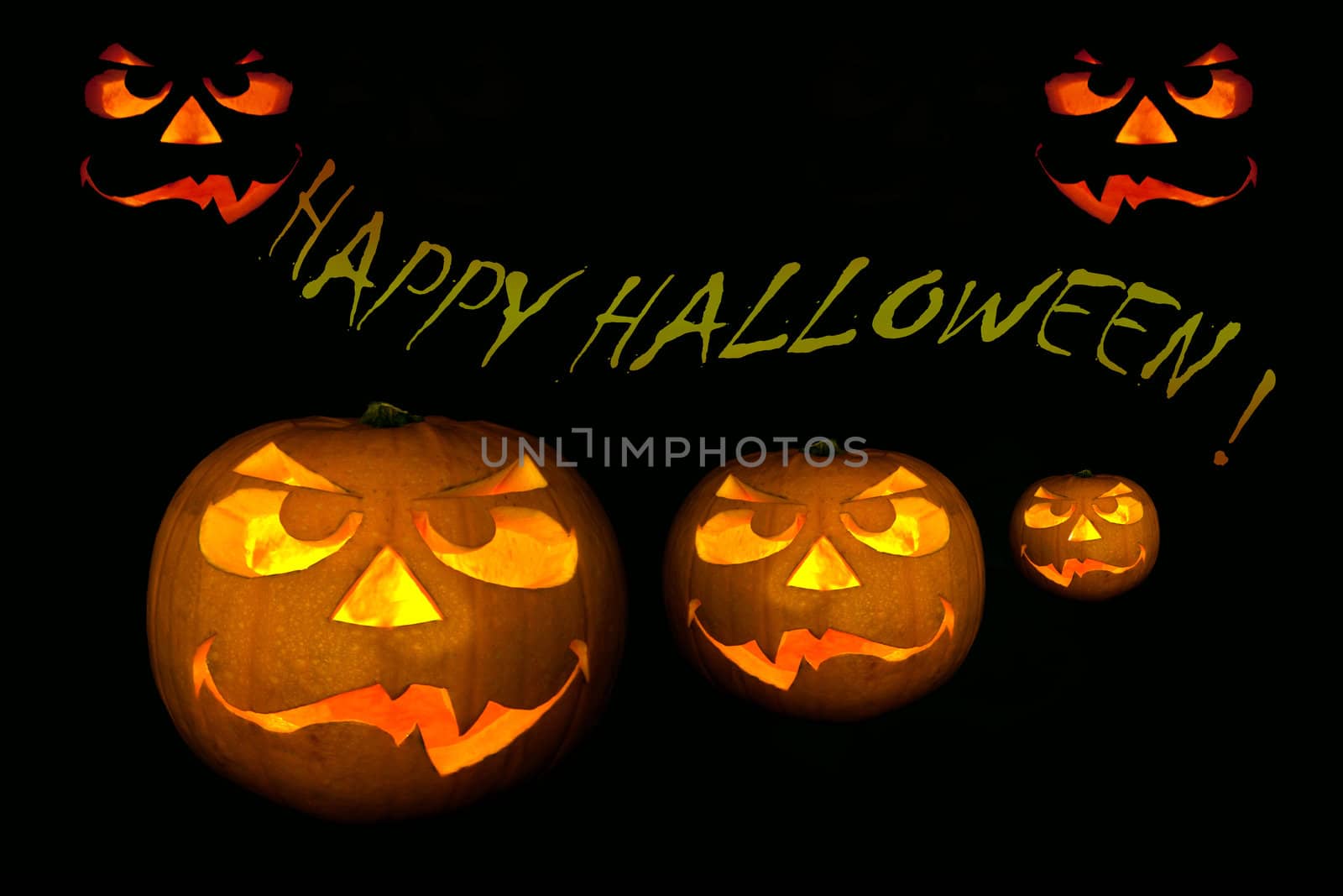 ghastly halloween pumpkin on black background