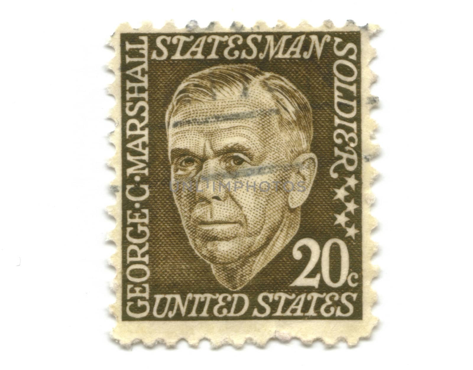 old postage stamp from USA 20 cent - George C. Marshall