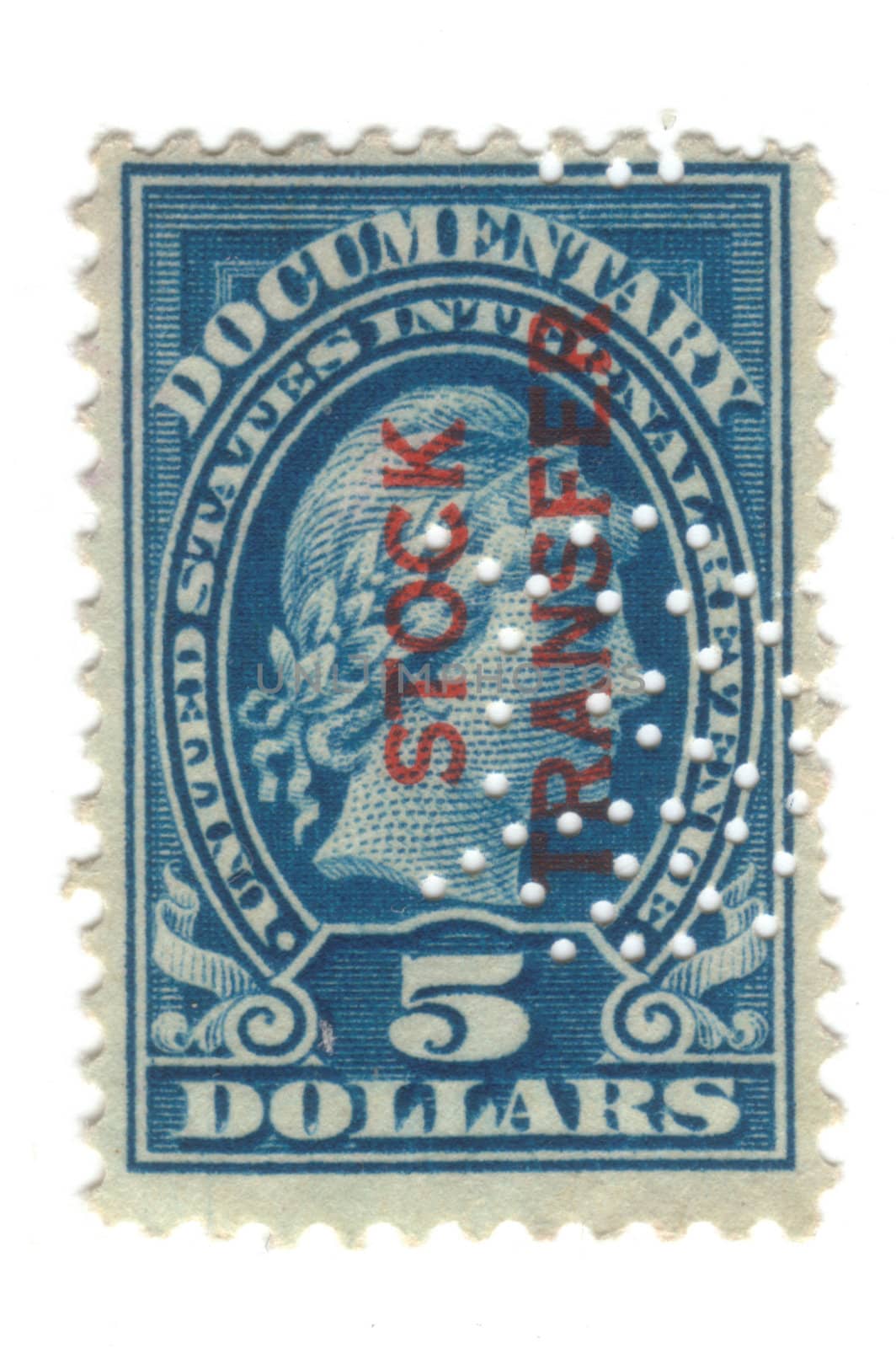 old postage stamp from USA 5 dollars - Stock Transfer