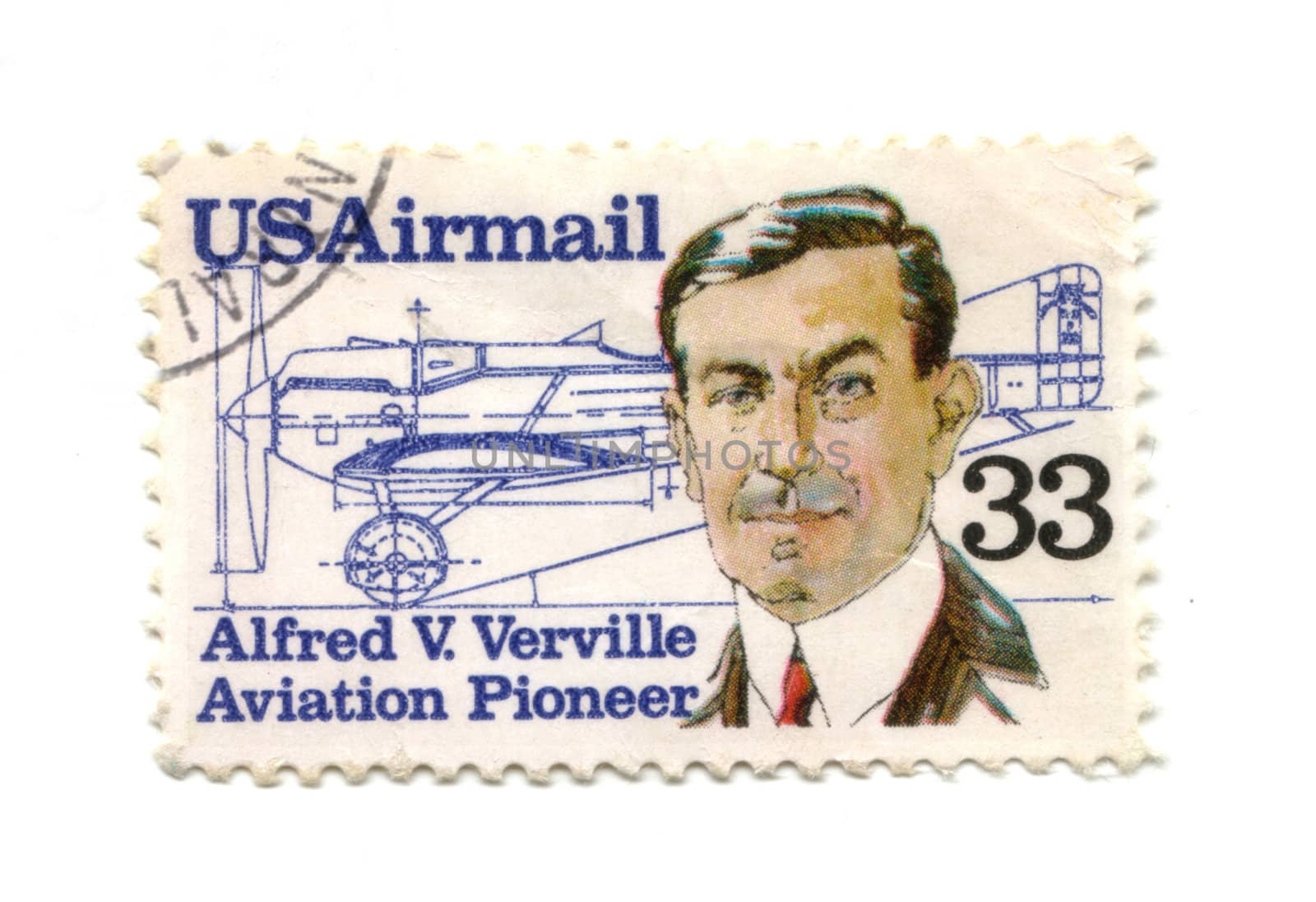 Old postage stamp from USA 33 cent - Alfred V. Verville