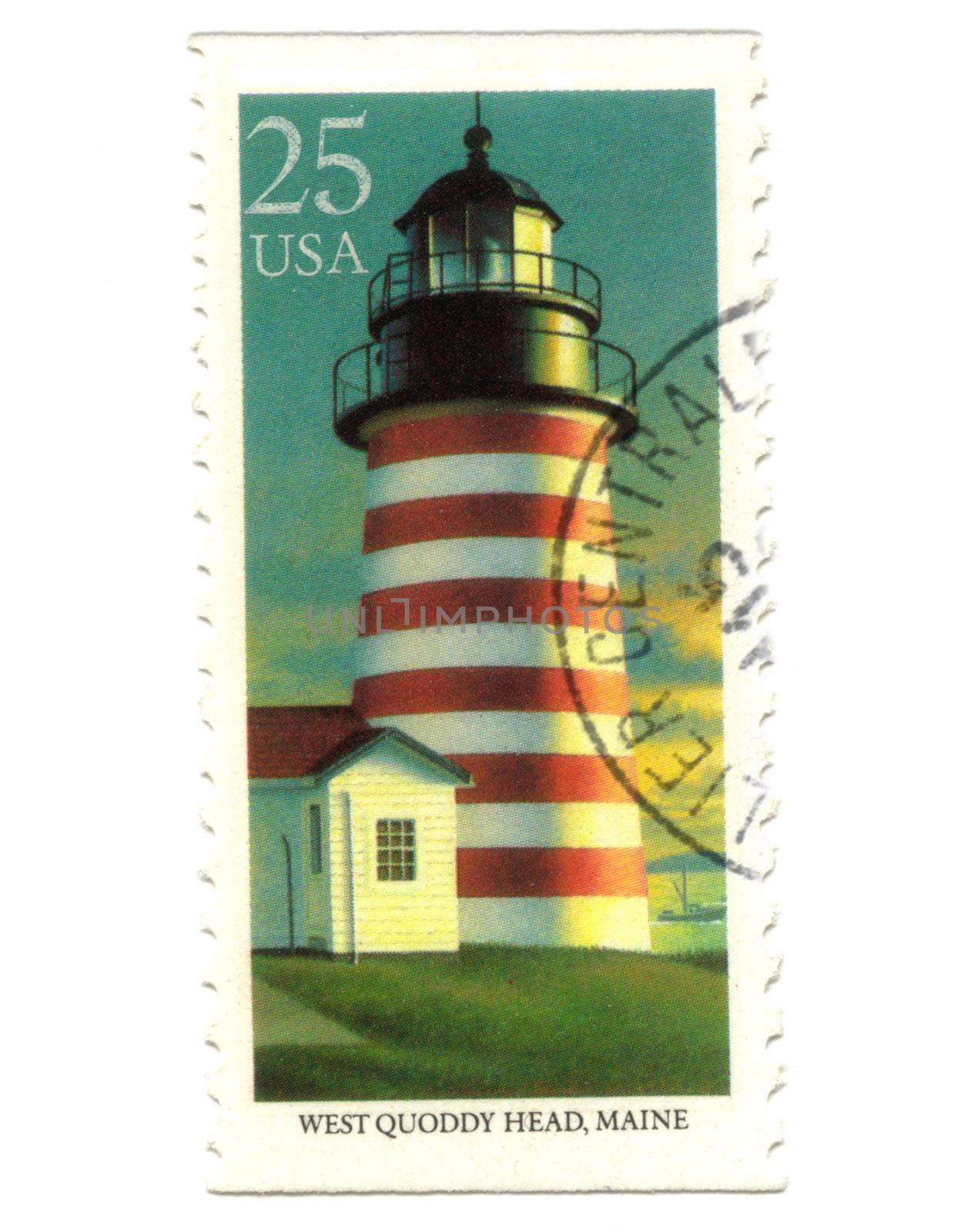 Old postage stamp from USA with Lighthouse  by fambros