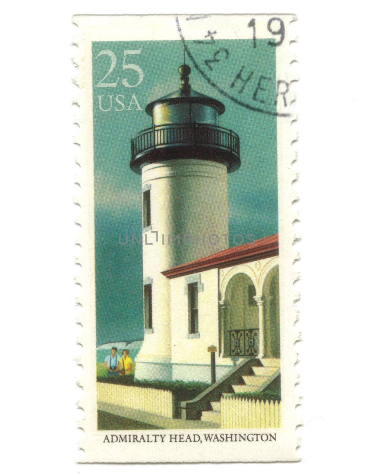 Old postage stamp from USA with Lighthouse - Admiralty Head, Washington