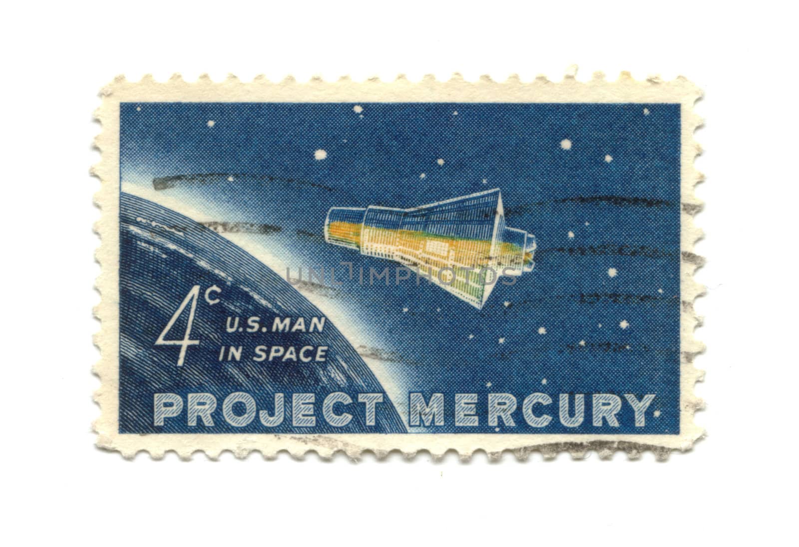 Old postage stamp from USA 4 cent 1962 - Project Mercury