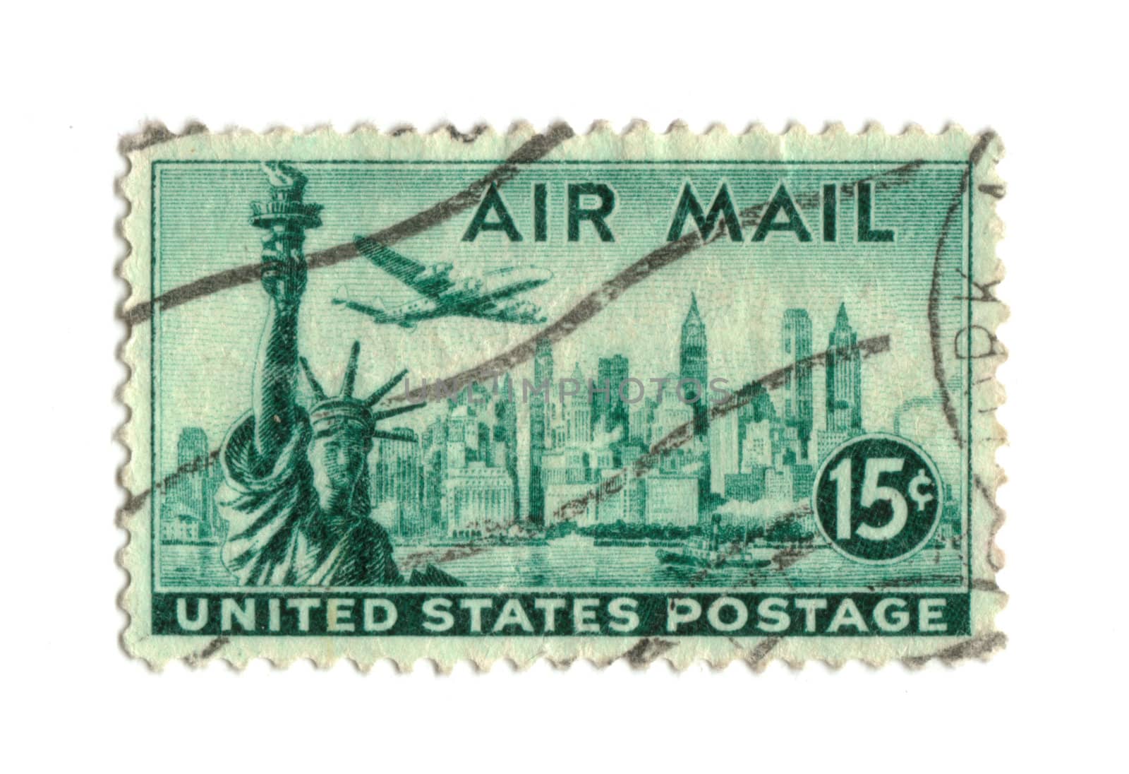 Old postage stamp from USA 15 cents - New York