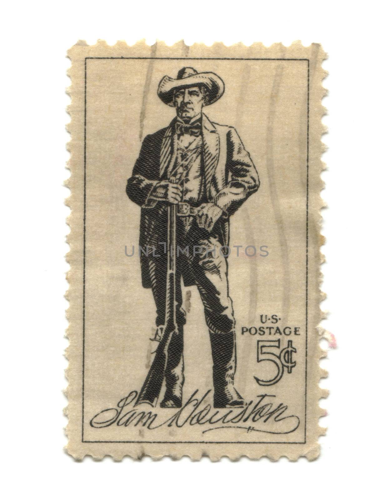 old postage stamp from USA five cent - Sam Houston