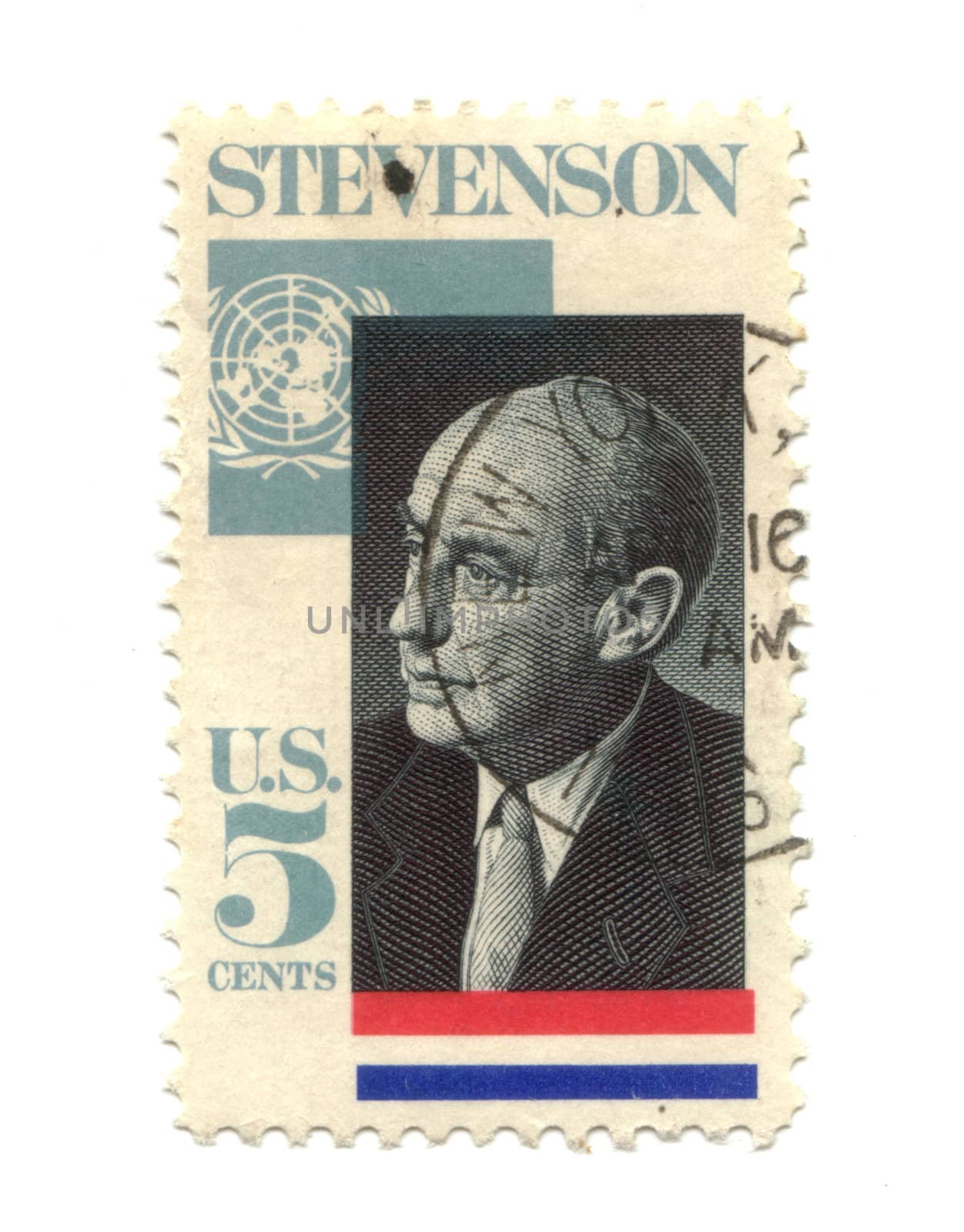 Old postage stamp from USA five cents - Stevenson