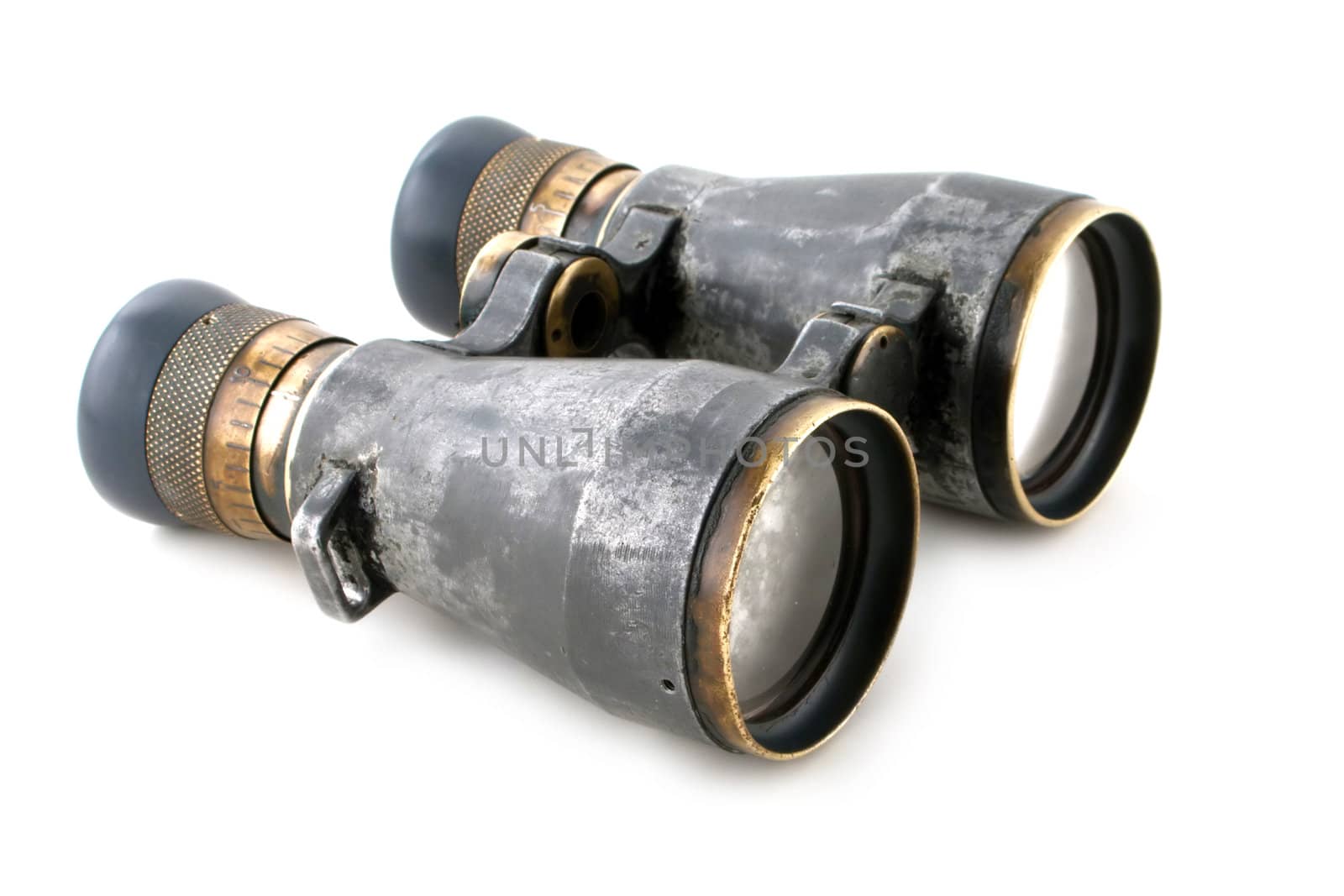 Looking binoculars lens isolated on white concepts