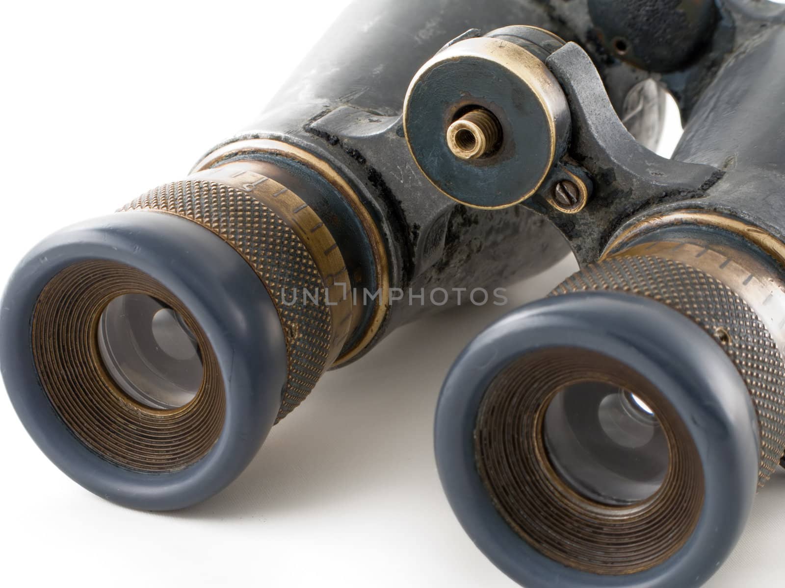 Looking binoculars lens isolated on white concepts