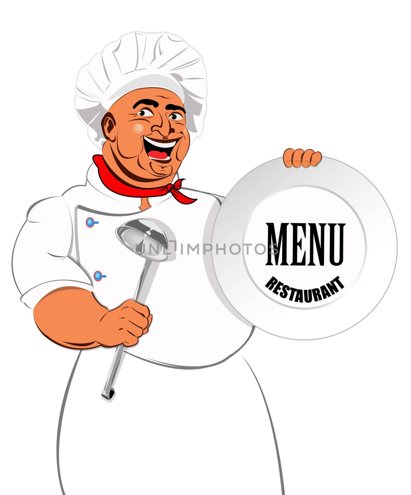 Eastern Chef and big plate on a white background by sergey150770SV