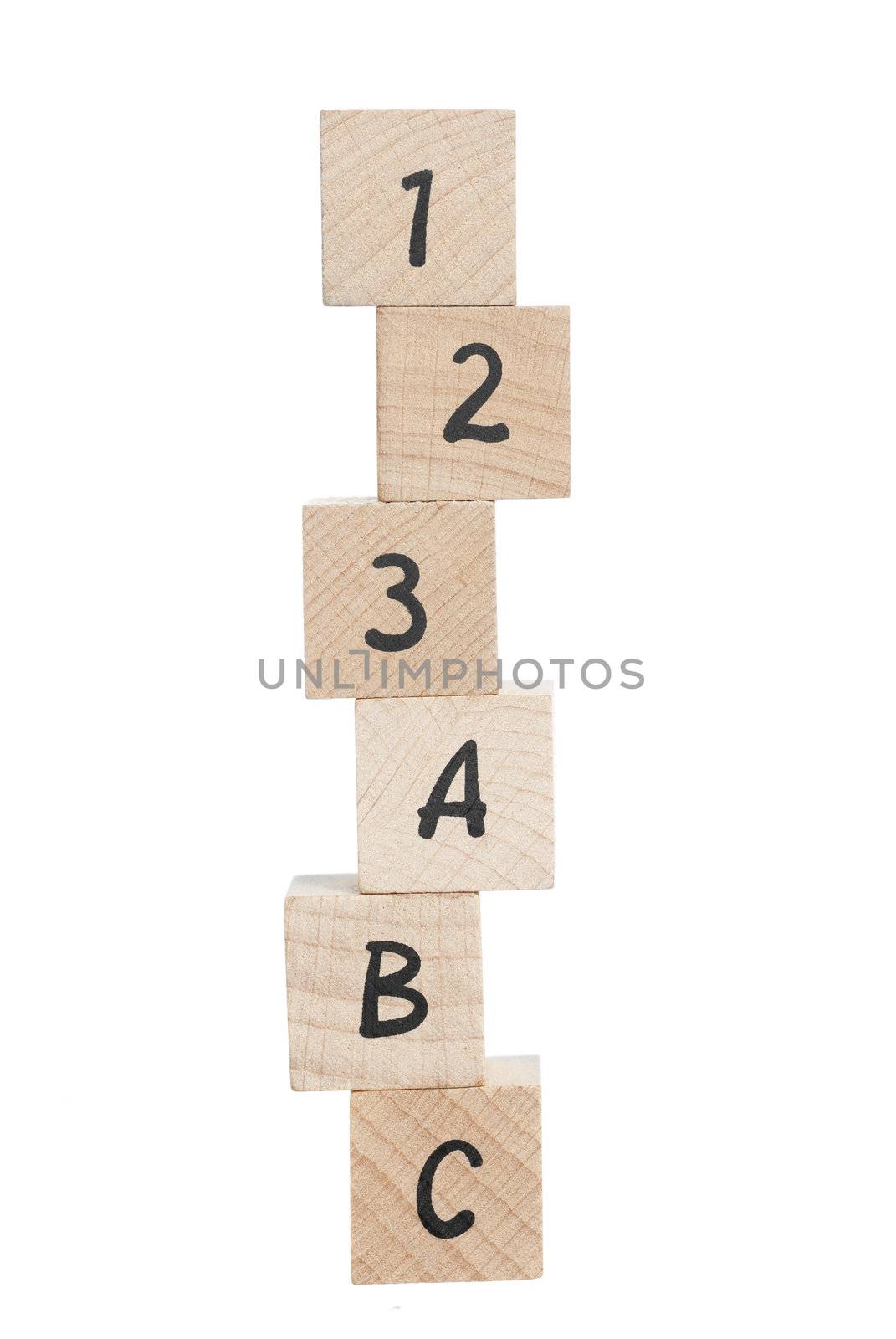 Dipiction of learning the abc's. White background.