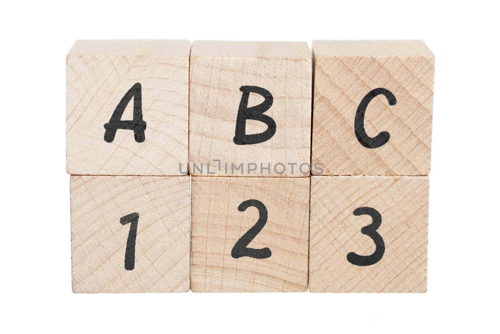 Dipiction of learning the abc's. White background.