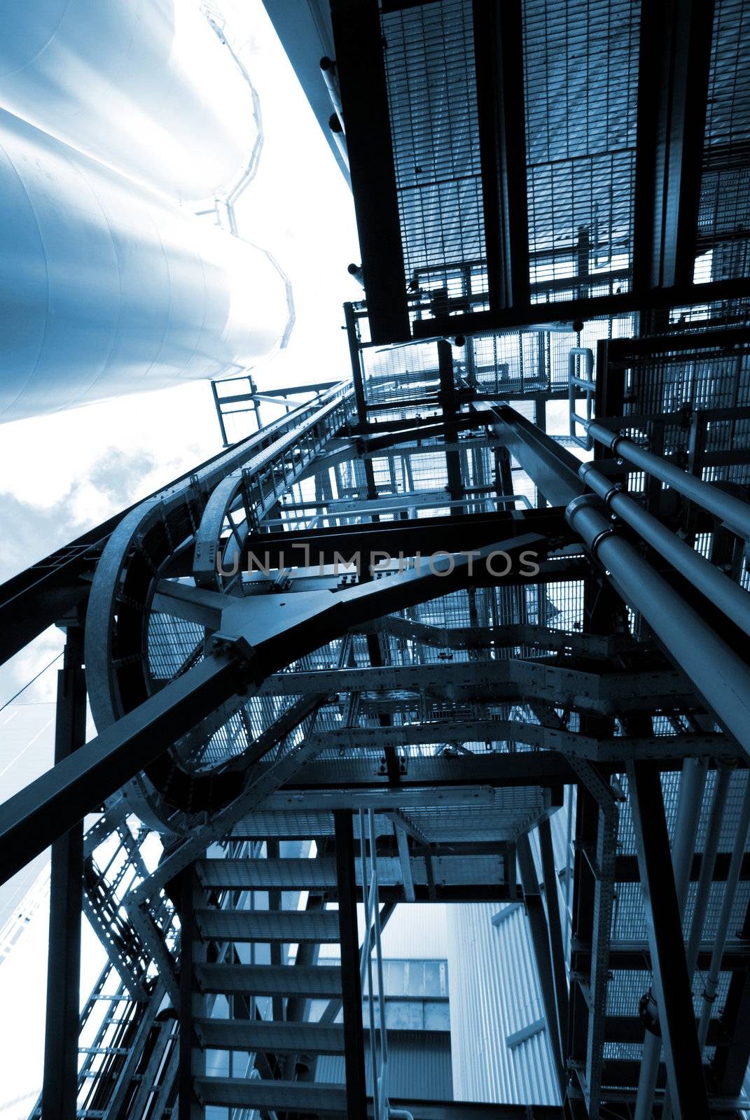 industrial ladders, cables, pipelines in blue tones by nostal6ie