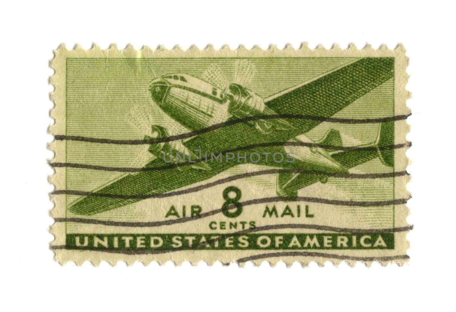 Old postage stamp from USA eight cents - Airmail
