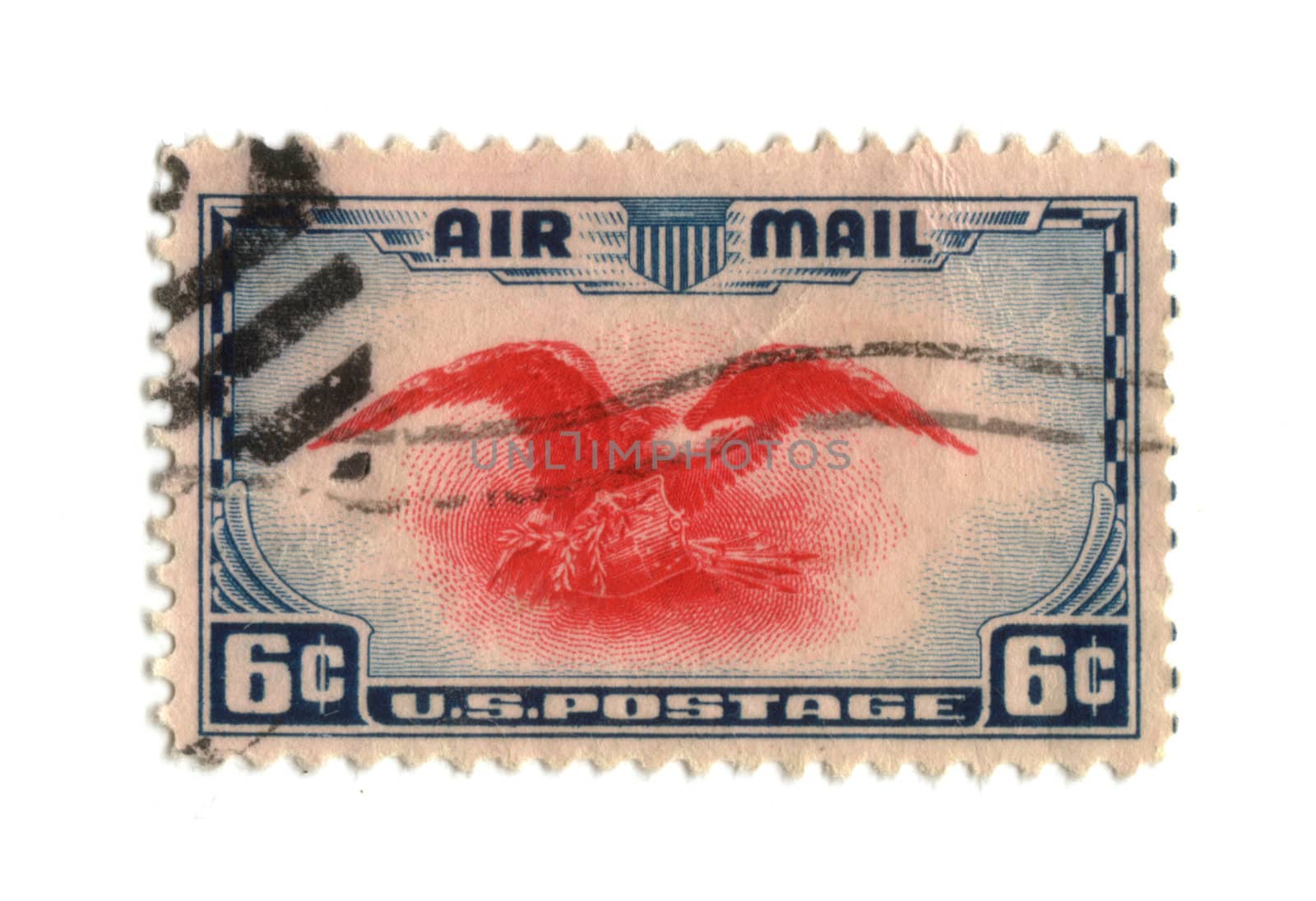 Old postage stamp from USA six cent - Airmail