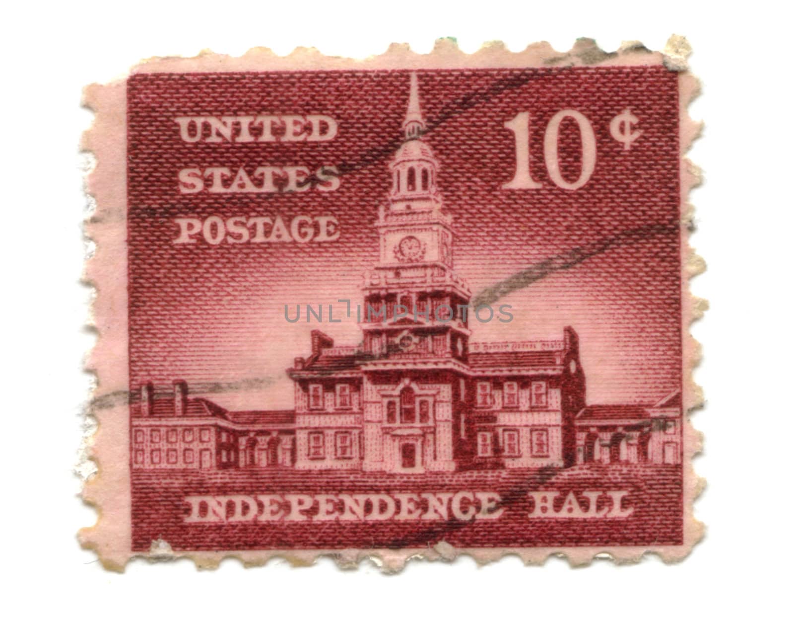 US postage stamp on white background 10c - Indipendence Hall