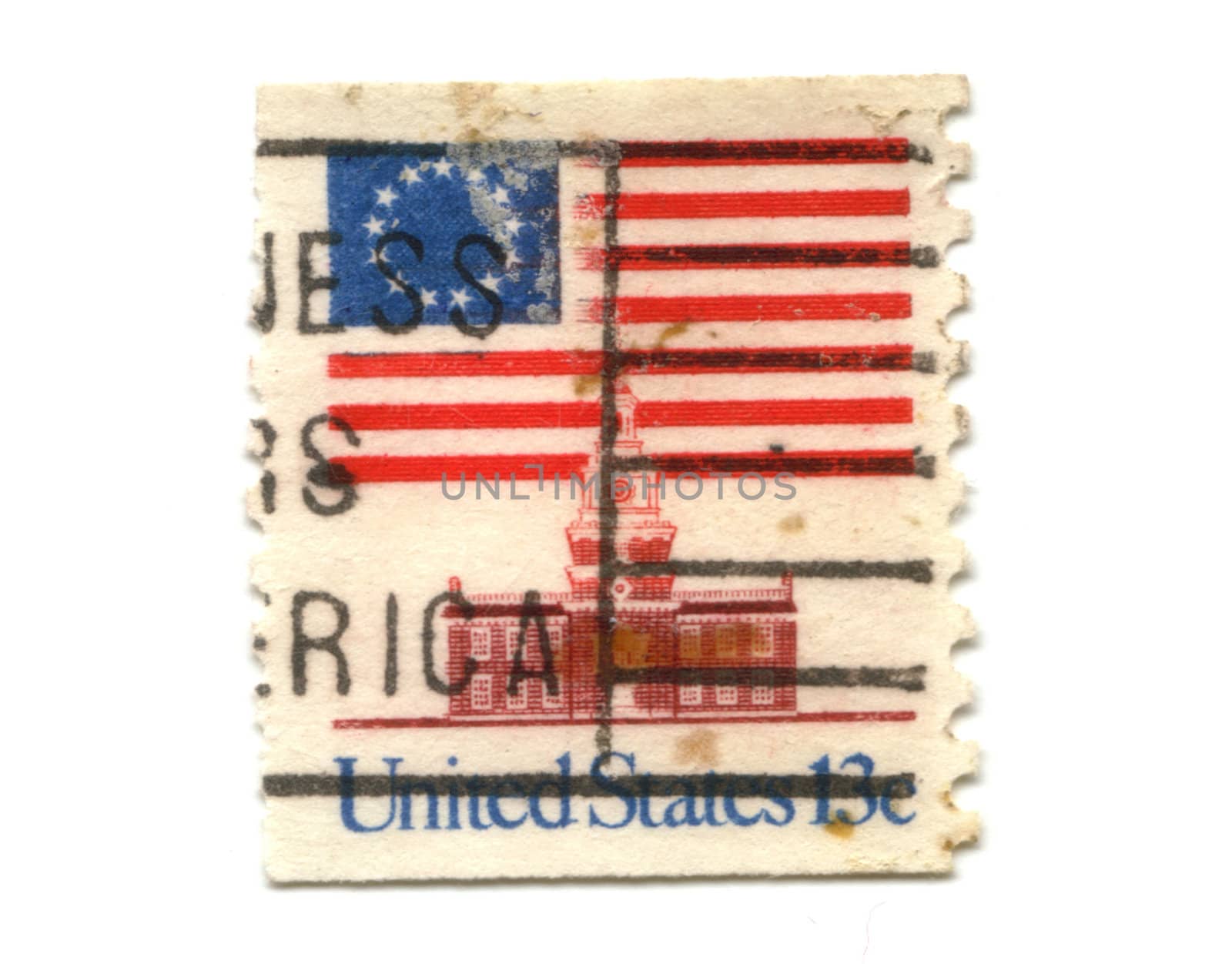 US postage stamp on white background 13c  by fambros