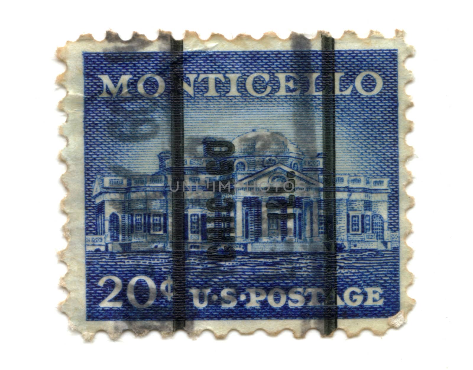 US postage stamp on white background Monticello 20c 