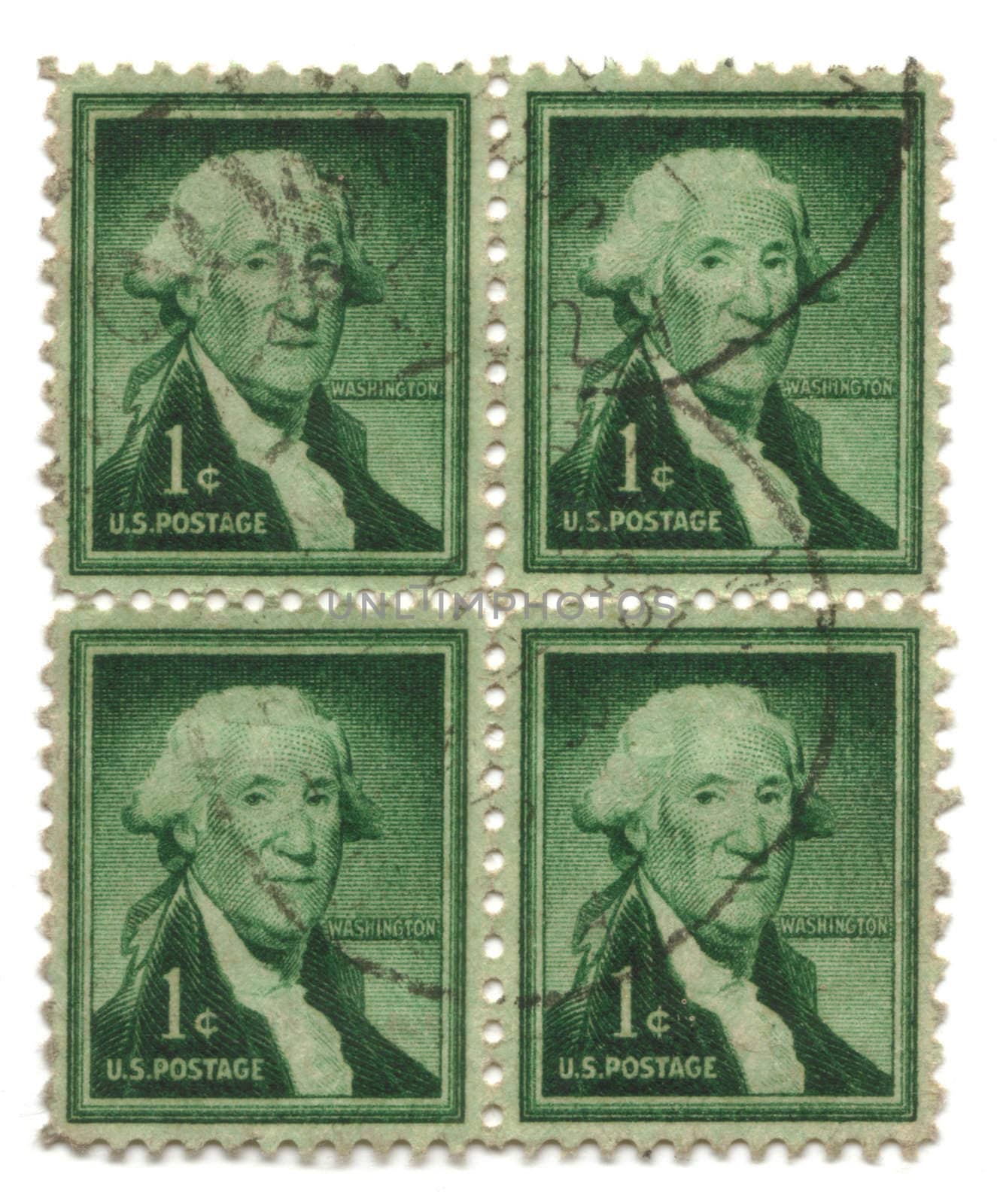 four old postage stamps from USA one cent - George Washington