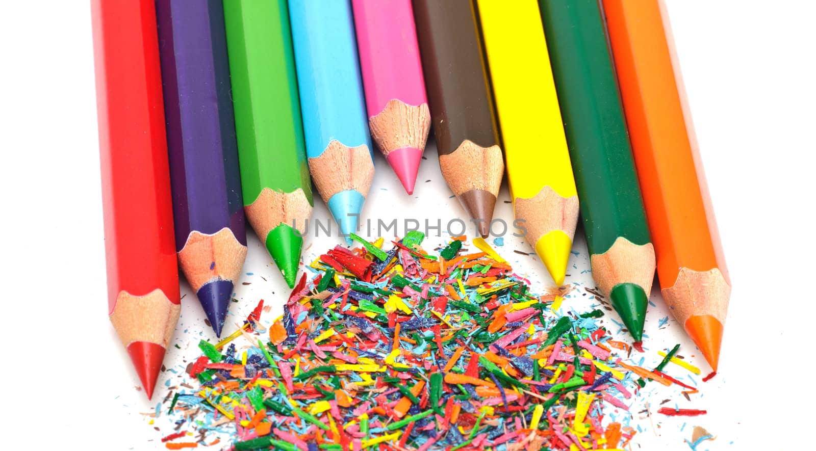 set of colored pencils on white background