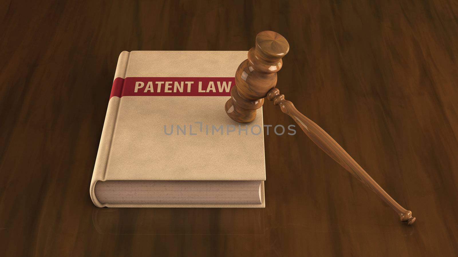 Patent law book with gavel on it by gorgrigo