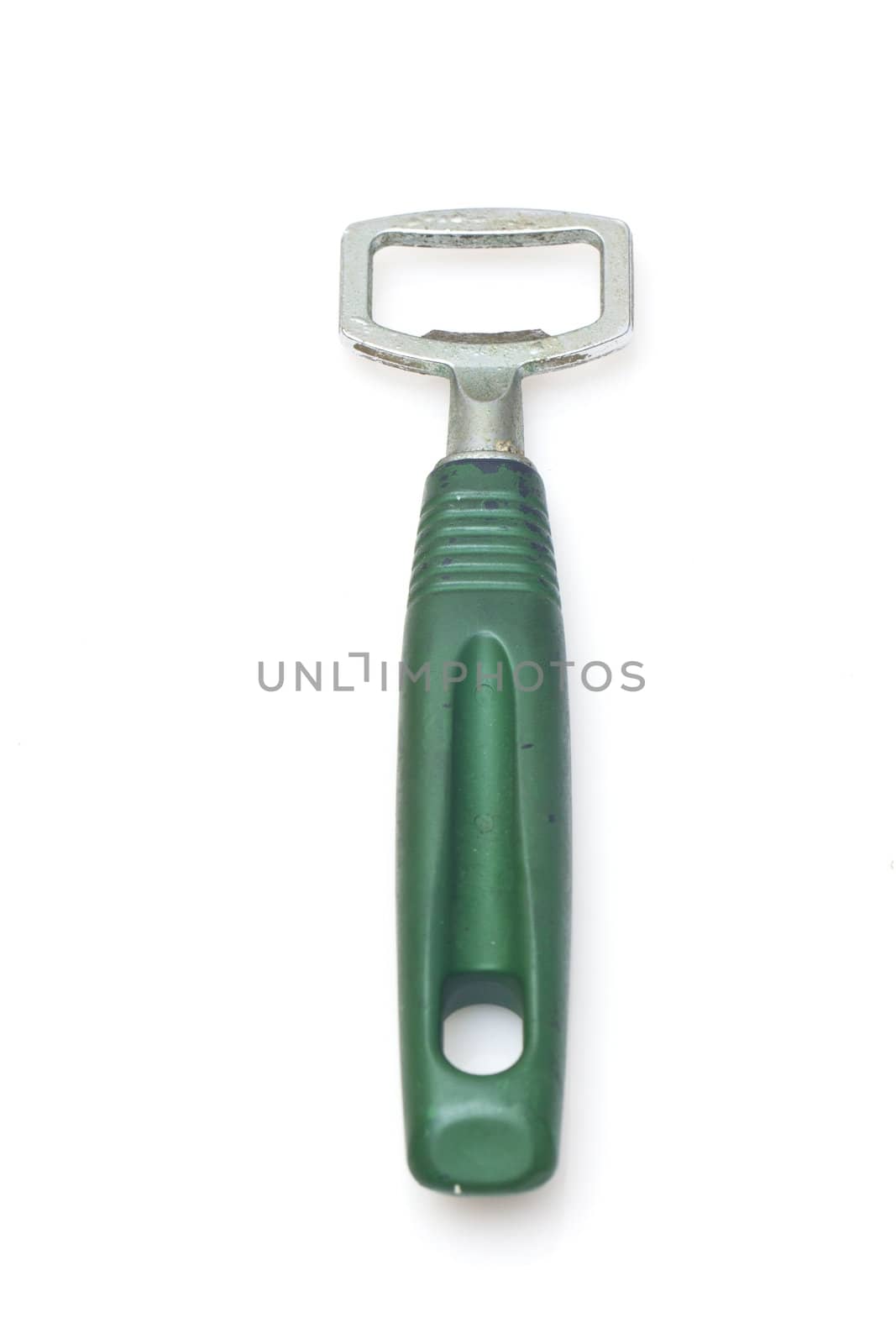 Green bottle opener isolated on white background