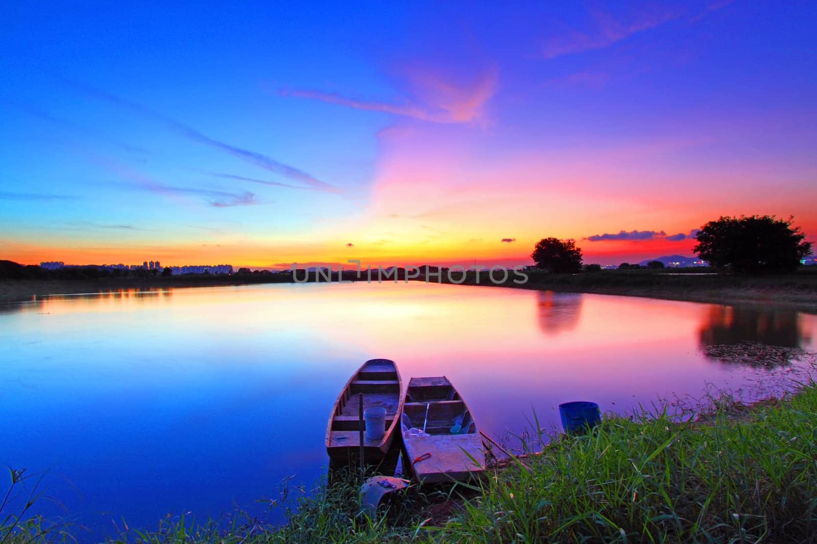 Beautiful sunset over the pond 