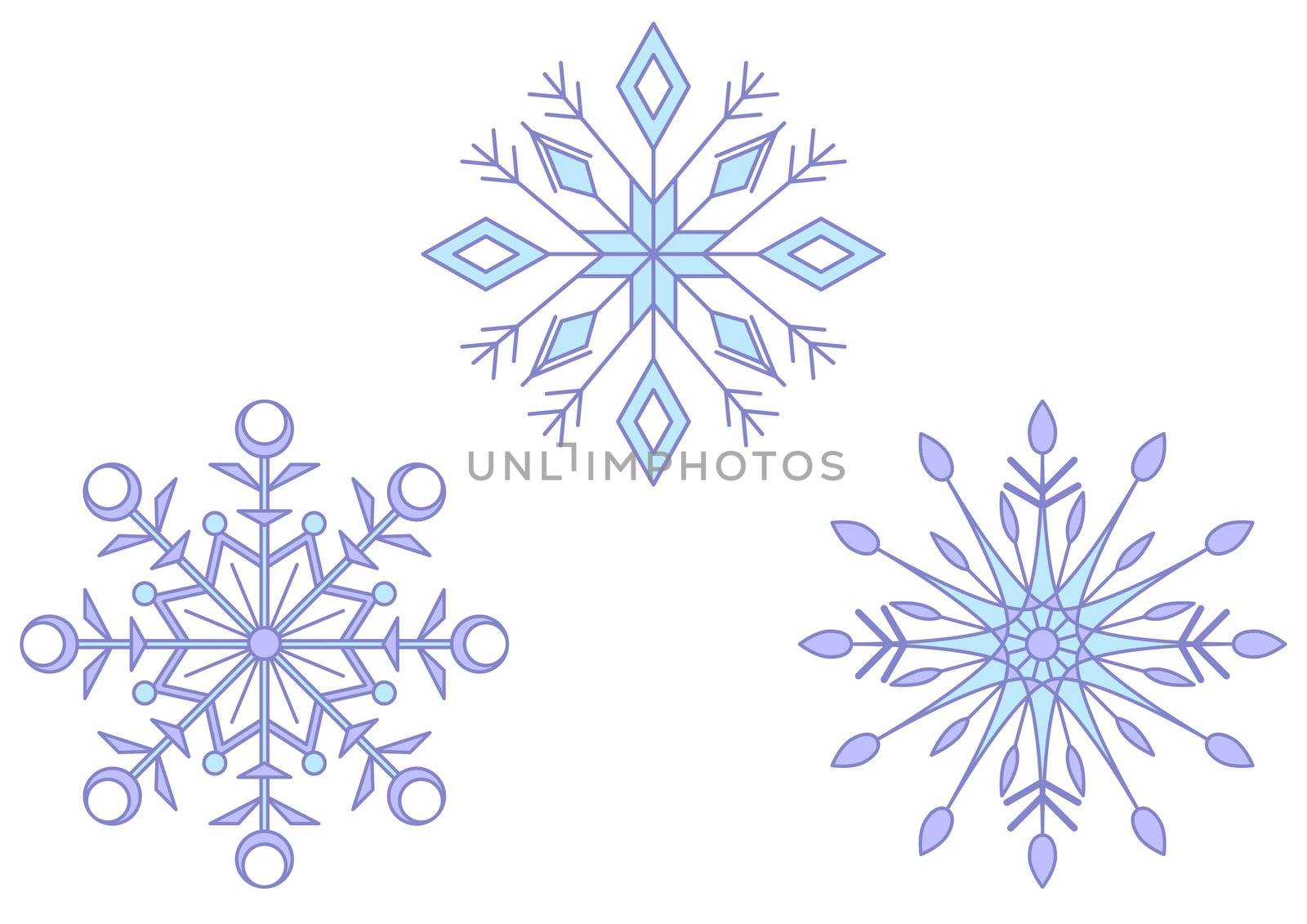 Vector, Christmas decoration: set blue snowflakes on white background