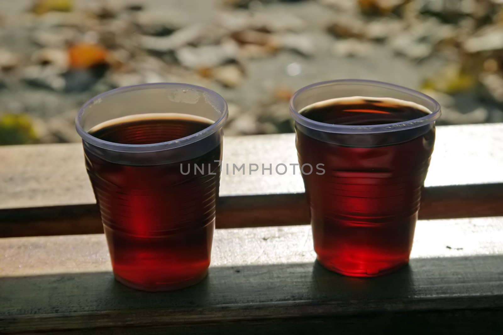 Disposable cup of tea on the bench