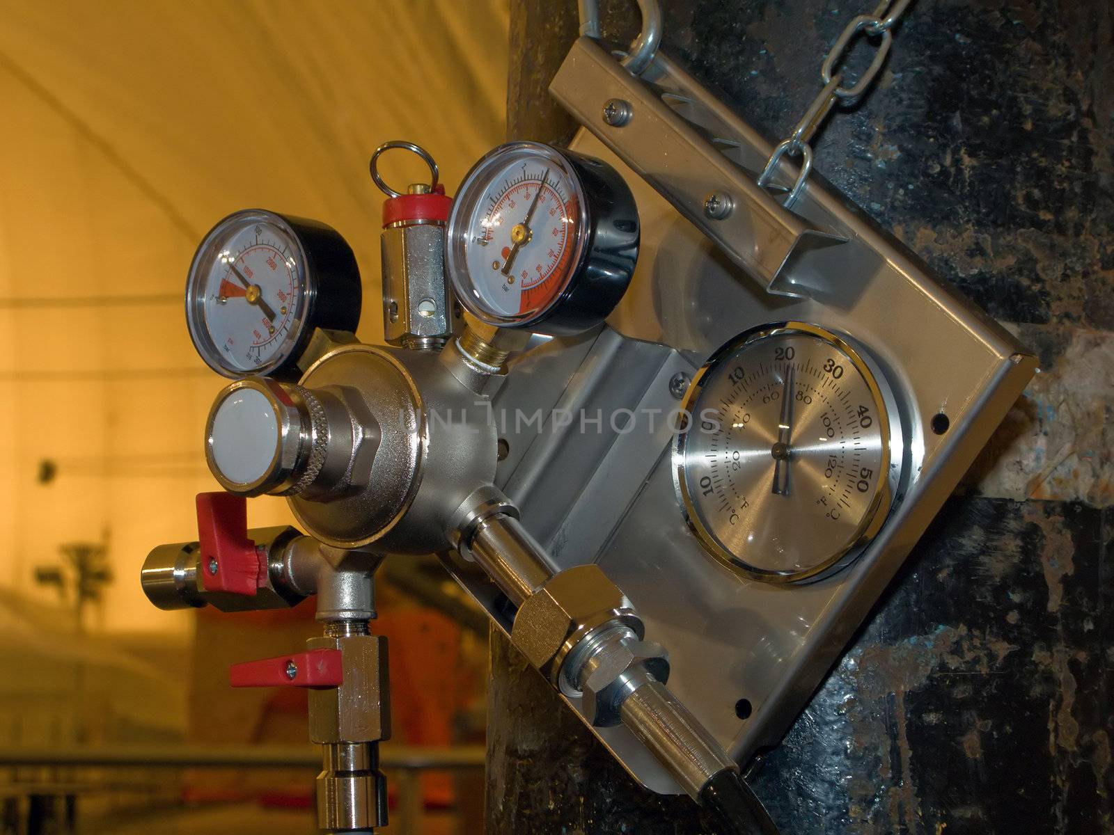 Pressure gauge or manometer on gas or oxygen tank