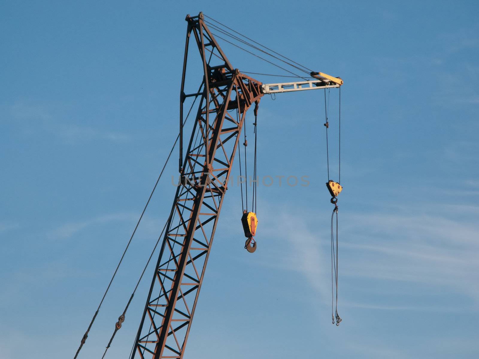 Tower crane with steel hook building metal construction