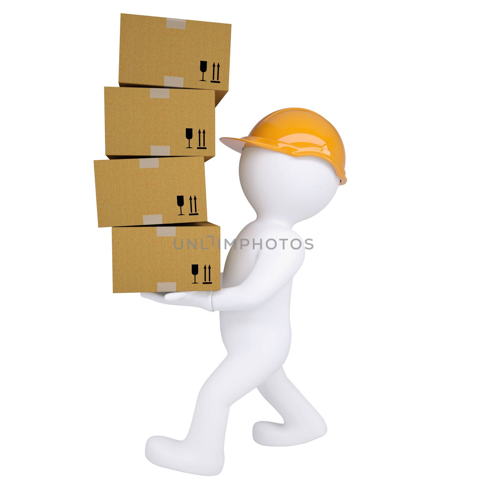 3d man carries boxes by cherezoff