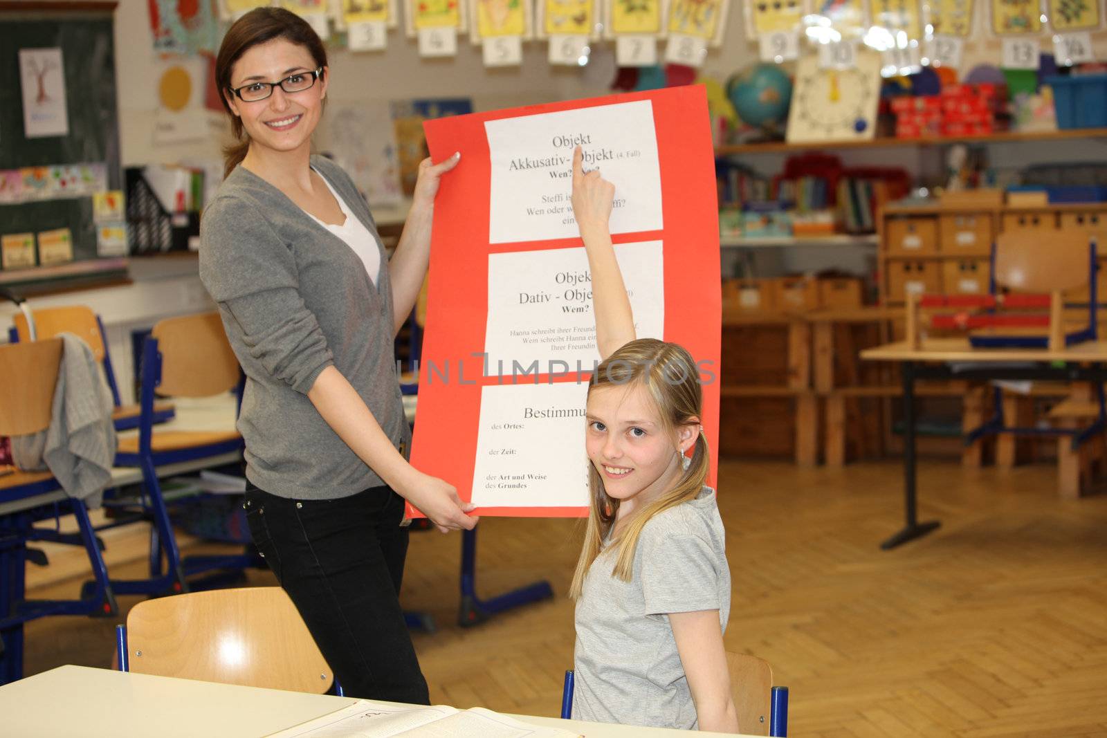German education - teacher and student in the classroom - horizontally
