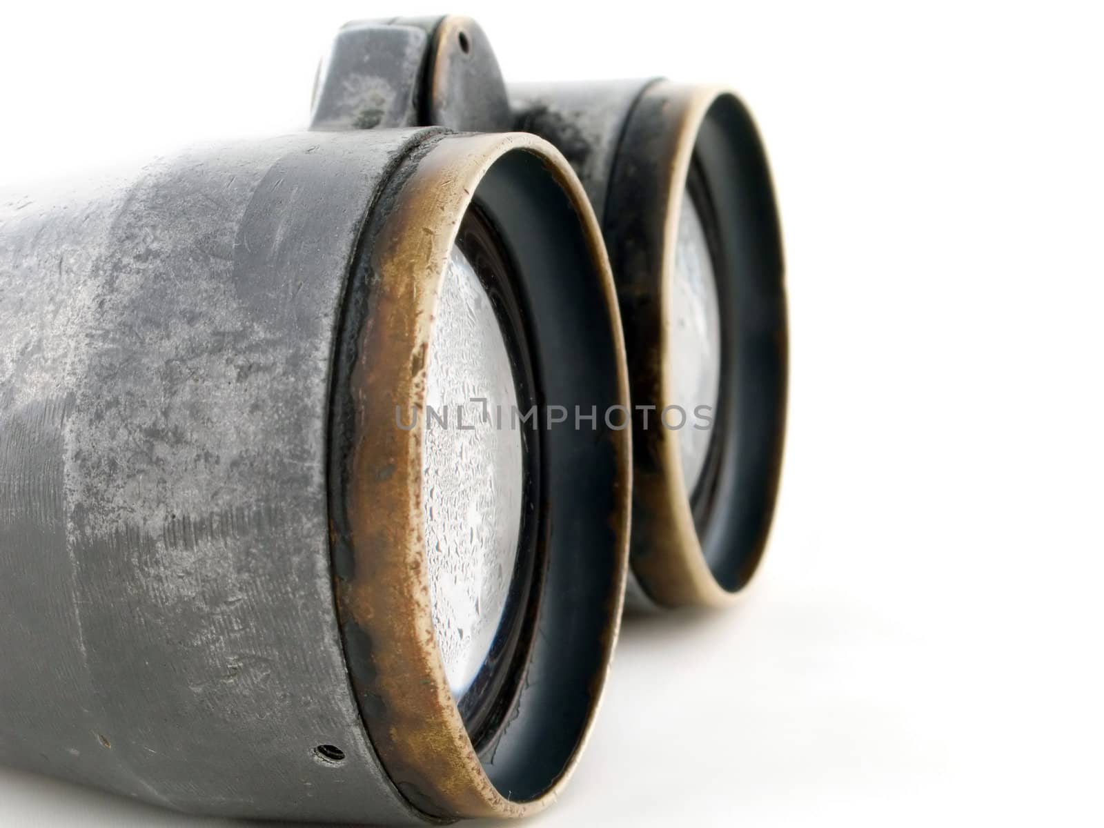 Looking binoculars lens isolated on white concepts