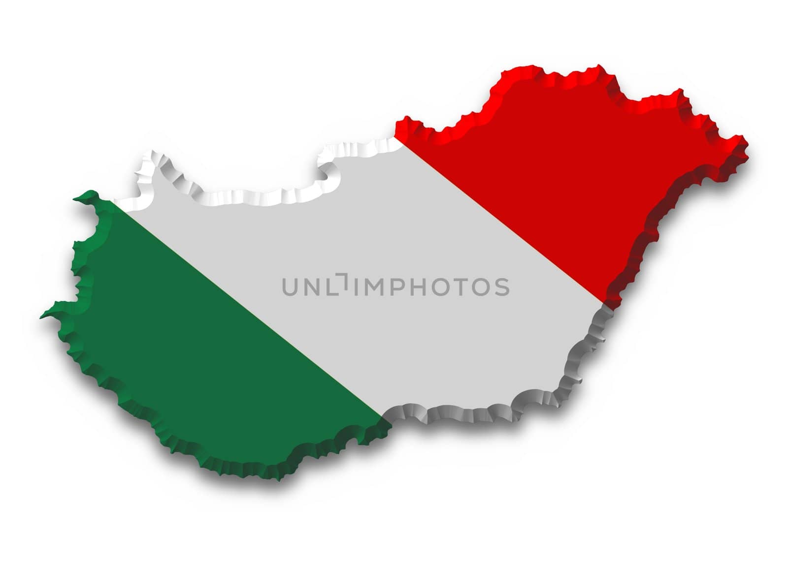 Illustrated of Hungary with flag texture