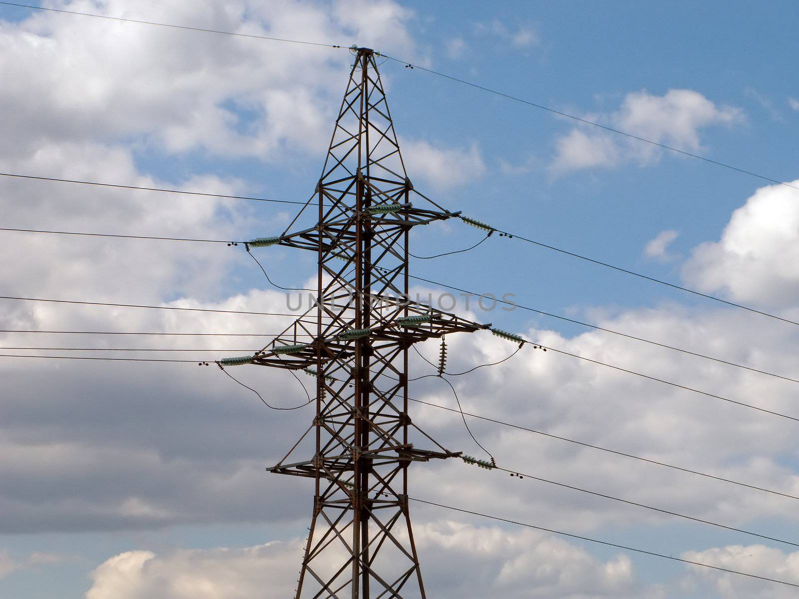 Electricity tower with power line cable and blue sky