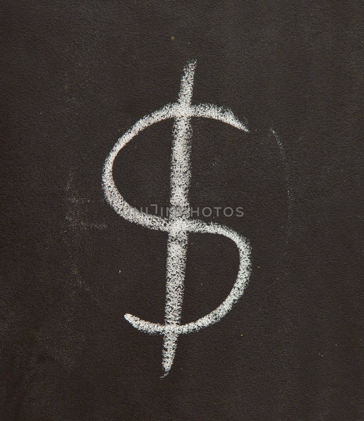 Dollar sign Chalk over black background