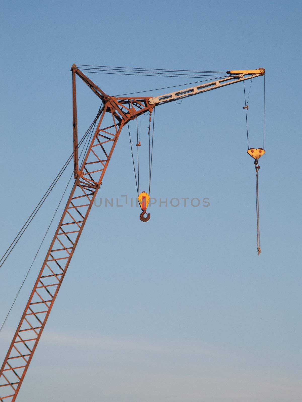 Tower crane with steel hook building metal construction