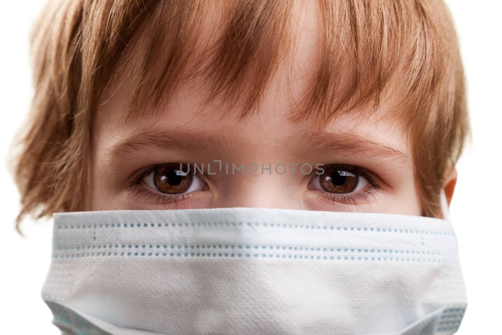 Flu illness child boy in medicine healthcare mask