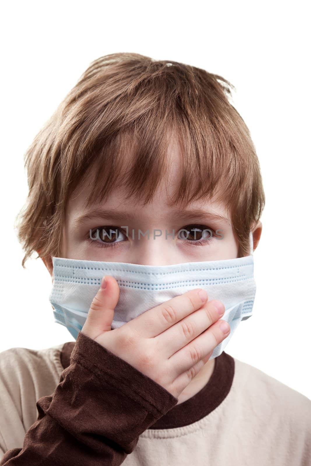 Flu illness child boy in medicine healthcare mask