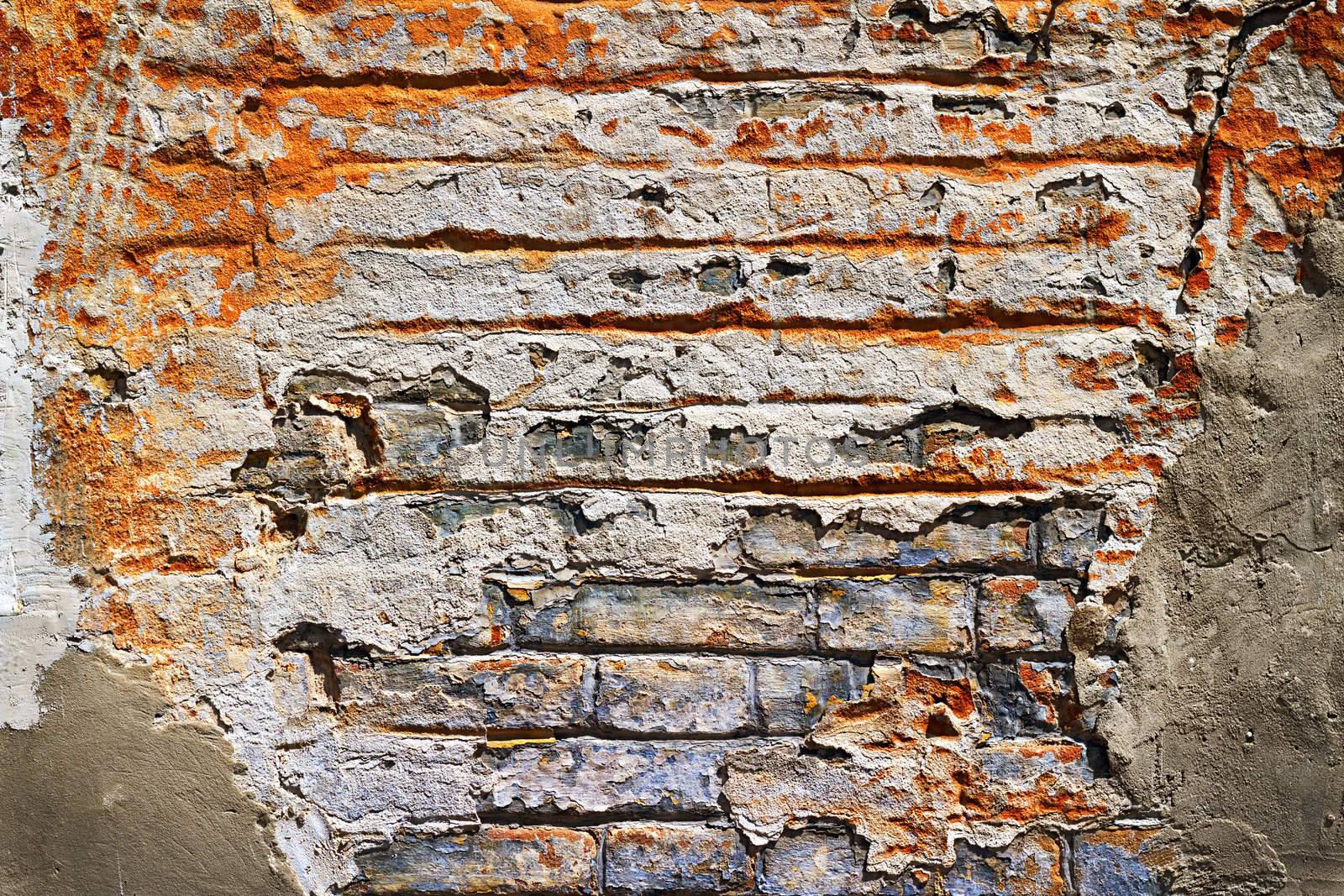 Grunge texture of old brick with plaster crumble by Plus69