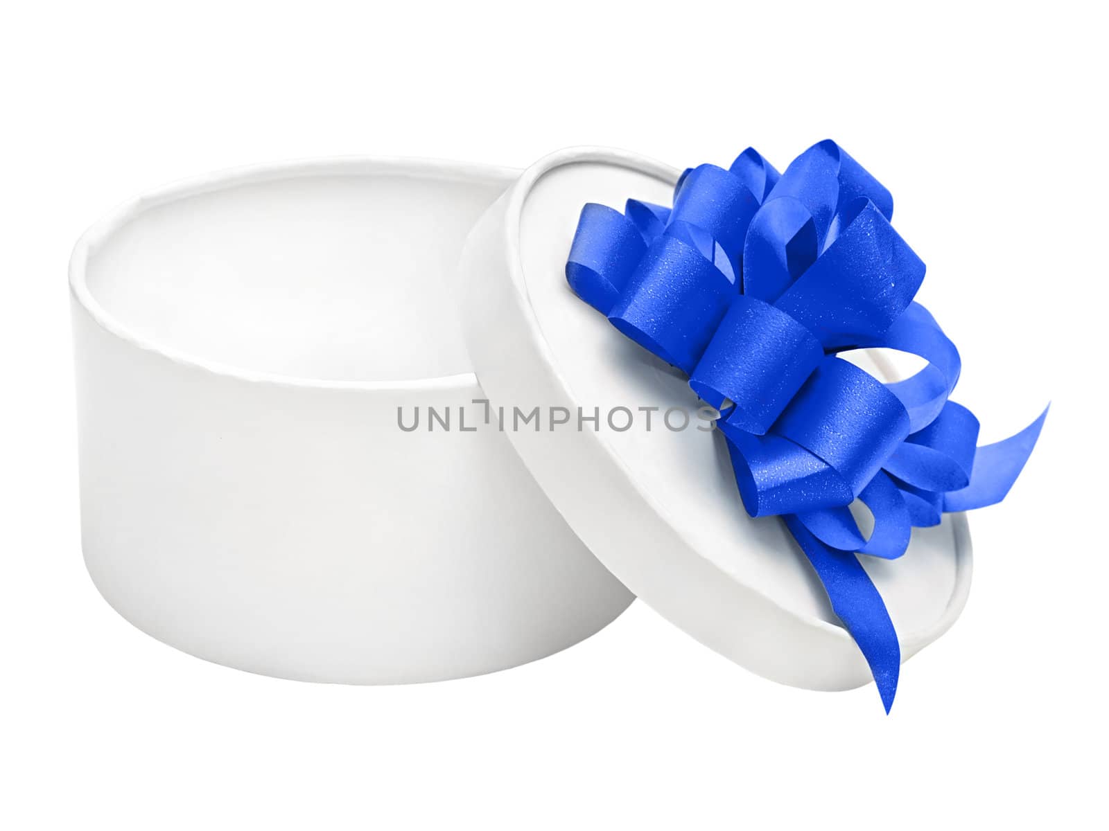 white round empty gift box with blue bow by Plus69