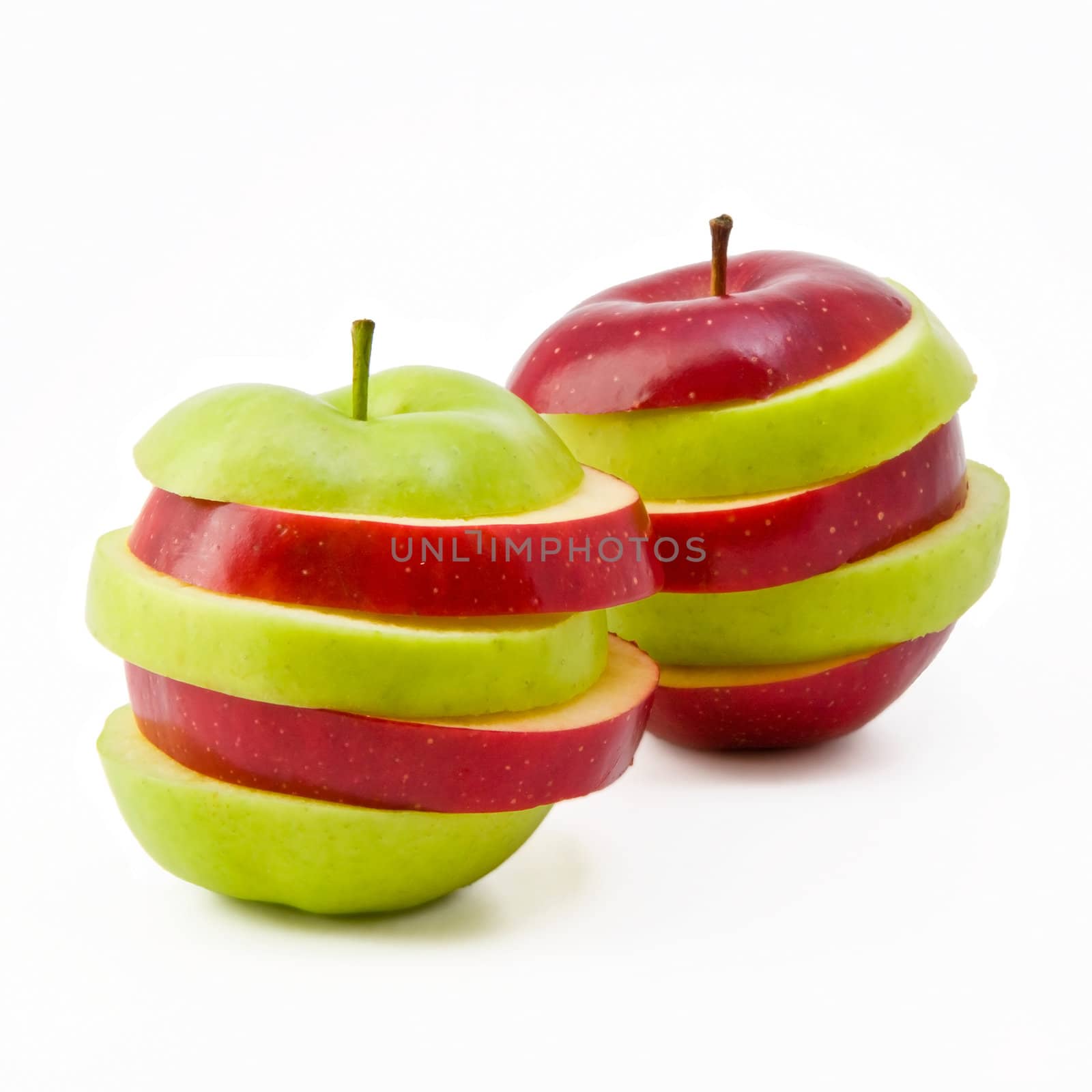 Two mixed apples isolated on white background