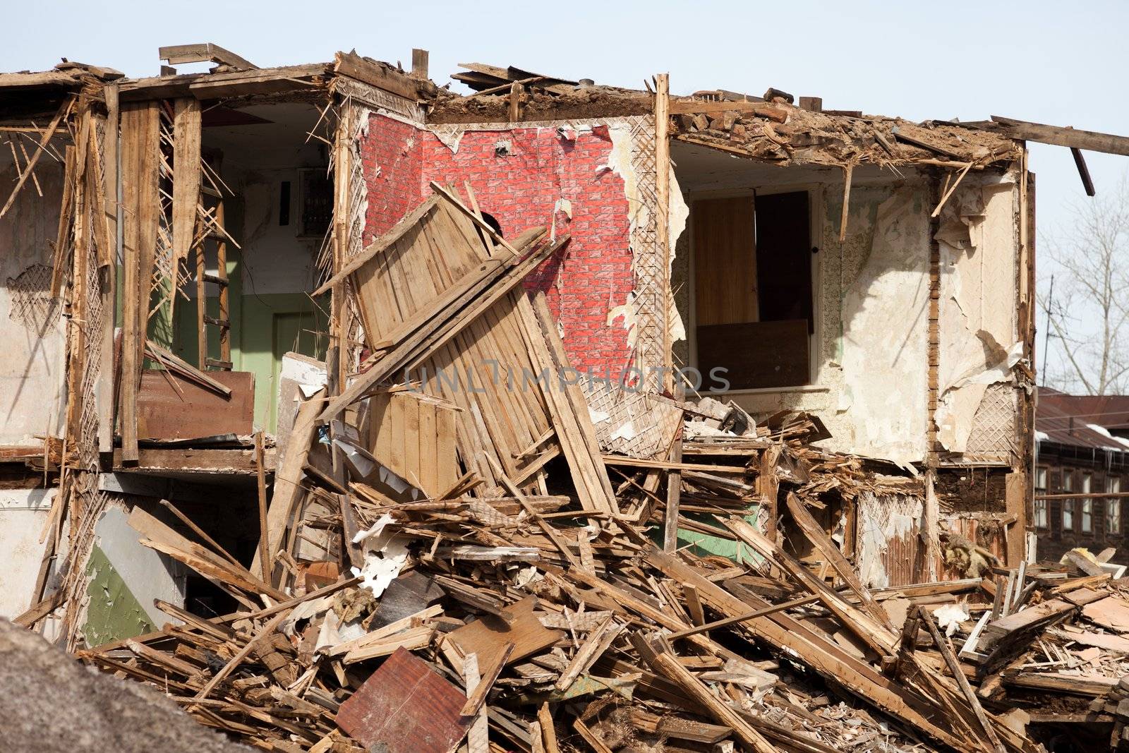 Hurricane earthquake disaster damage ruined house
