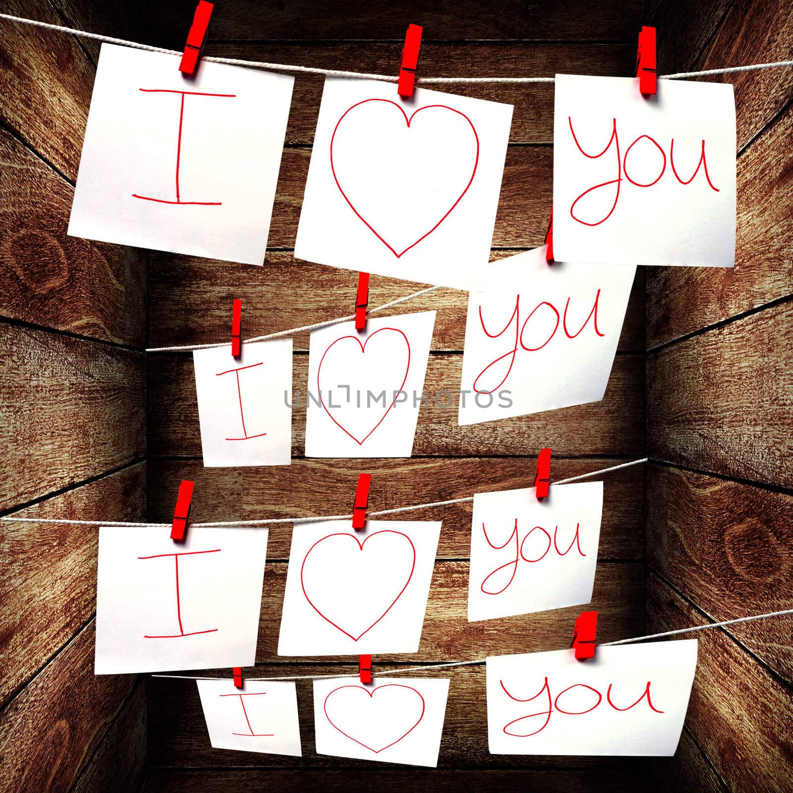 Note paper hanging on a rope, Love note concept by pixbox77