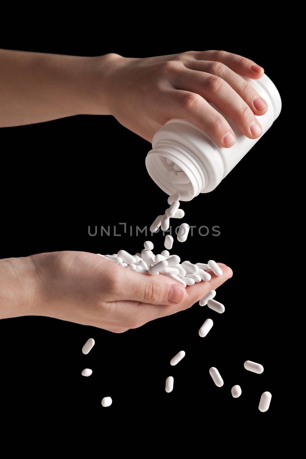 Human hand spill medicine healthcare vitamin pill