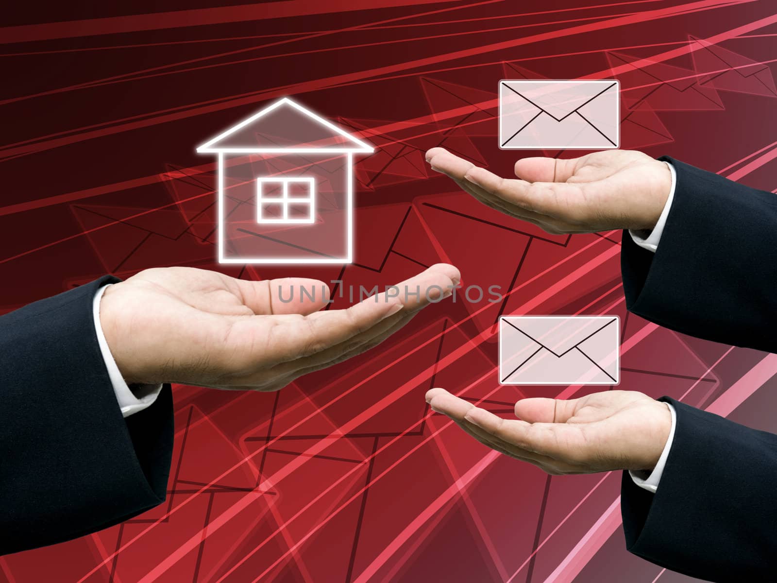 Postman send letter to home, Post business concept